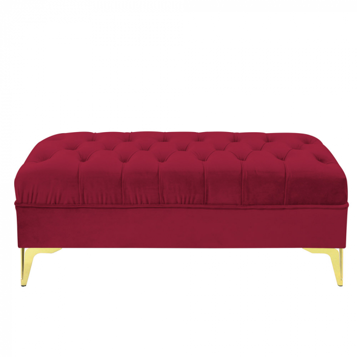 Bancheta tapitata catifea visiniu cu picioare aurii, 120*30*55 cm [3]