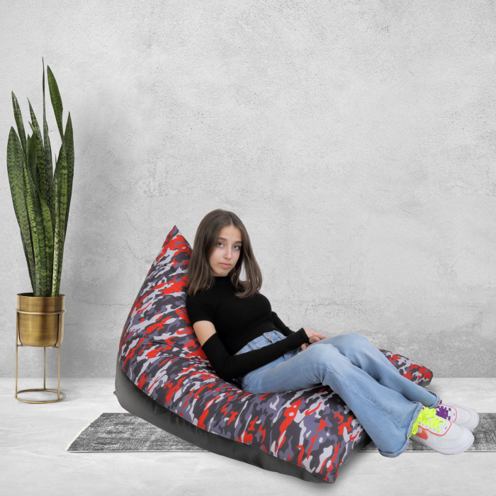 Bean bag Relax - Camuflaj rosu - Imitatie piele negru [4]