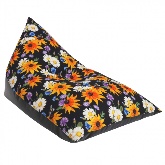 Bean bag Relax - Flori de camp - Imitatie piele negru [1]