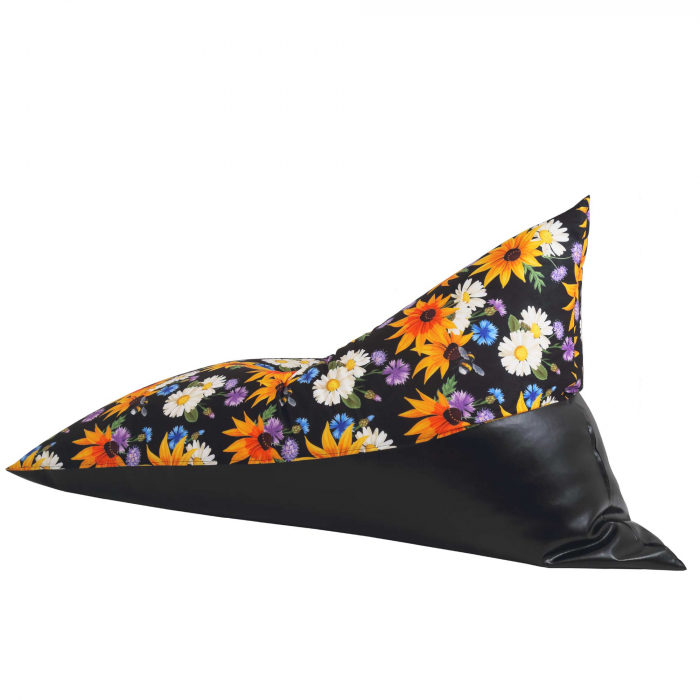Bean bag Relax - Flori de camp - Imitatie piele negru [8]