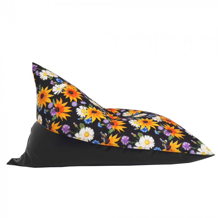Bean bag Relax - Flori de camp - Imitatie piele negru [5]