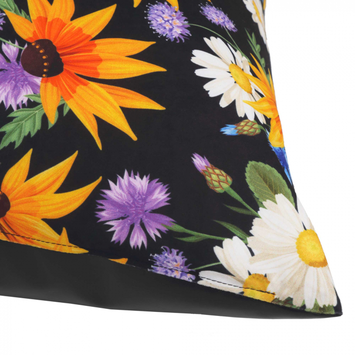 Bean bag Relax - Flori de camp - Imitatie piele negru [4]