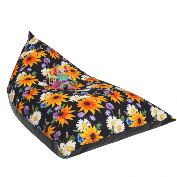 Bean bag Relax - Flori de camp - Imitatie piele negru [9]