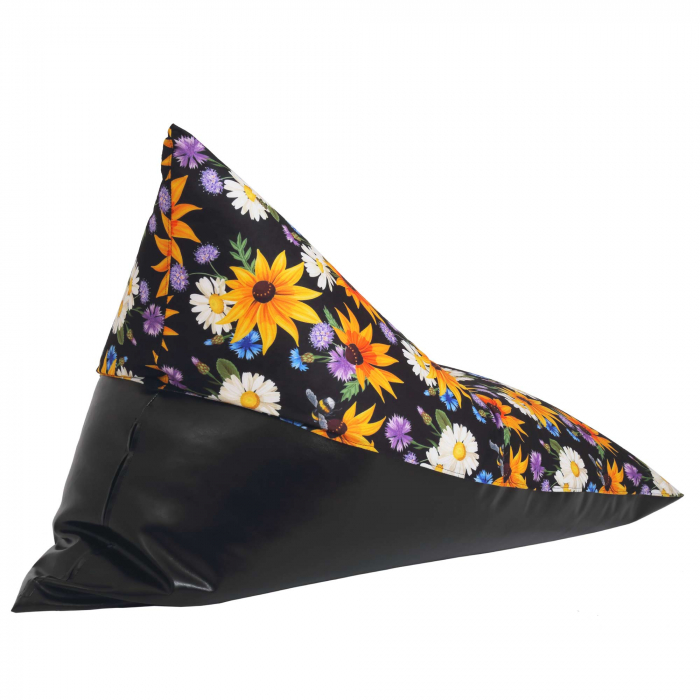 Bean bag Relax - Flori de camp - Imitatie piele negru [6]