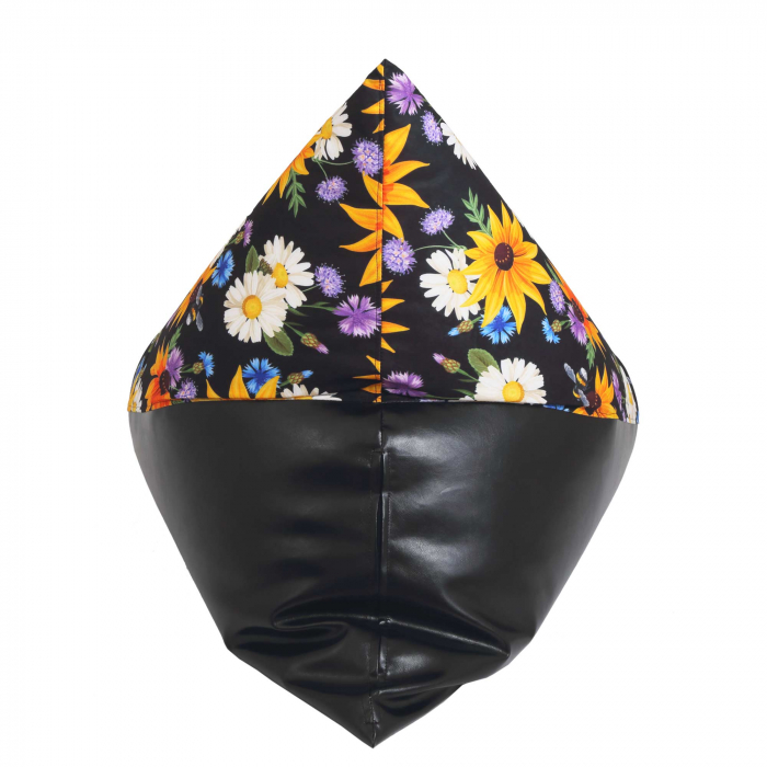 Bean bag Relax - Flori de camp - Imitatie piele negru [7]