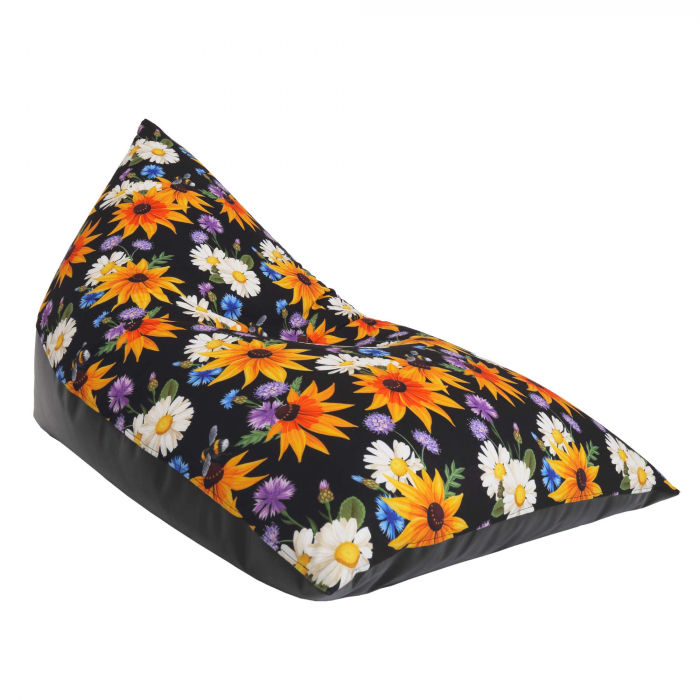Bean bag Relax - Flori de camp - Imitatie piele negru [2]