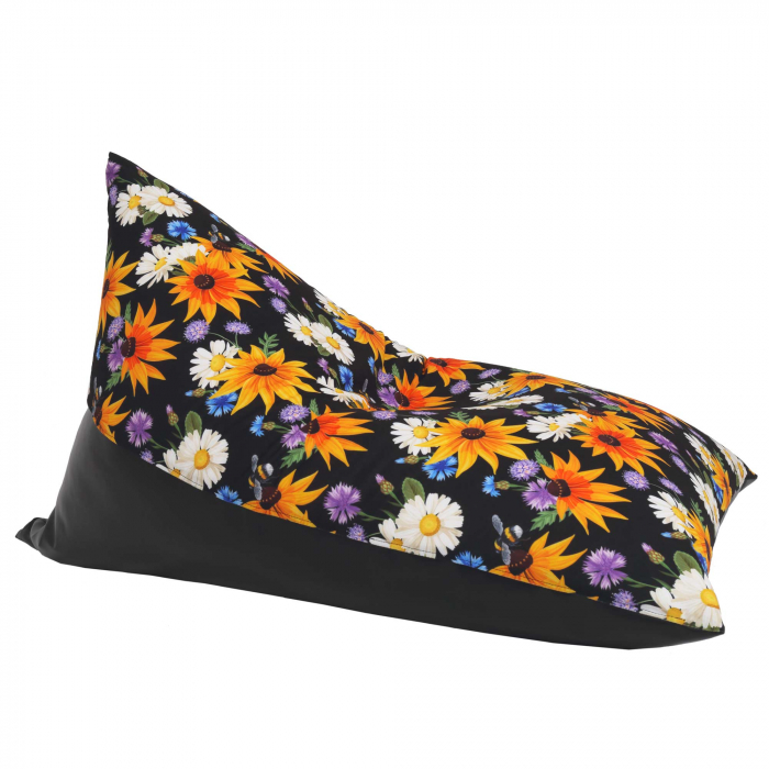 Bean bag Relax - Flori de camp - Imitatie piele negru [3]