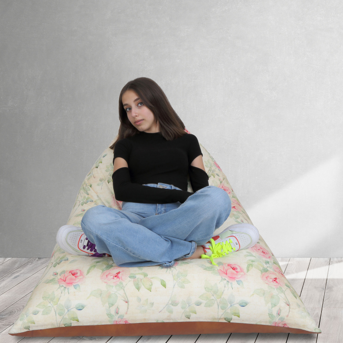 Bean bag Relax - Trandafiri vintage - Imitatie piele maro [8]