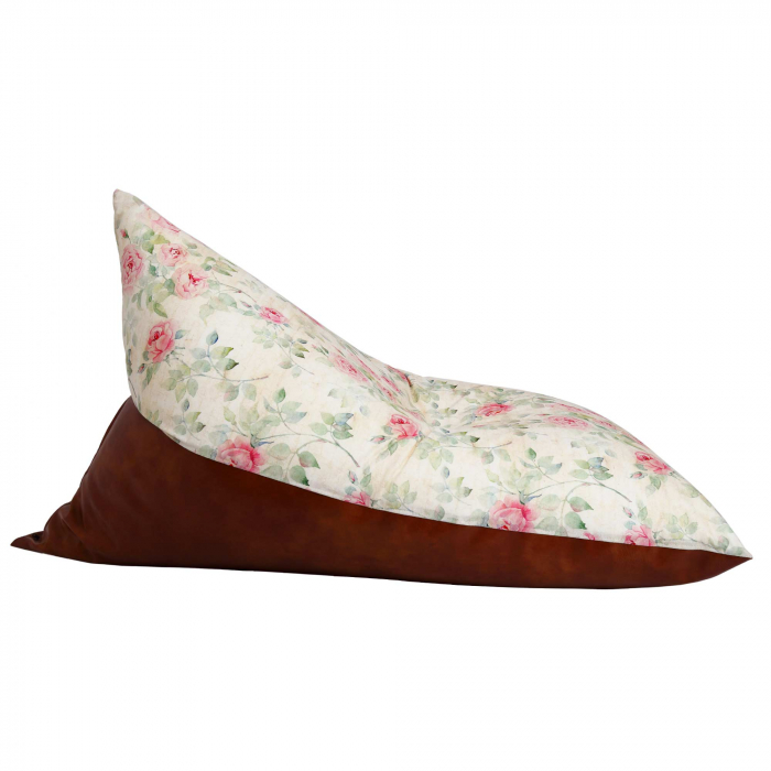 Bean bag Relax - Trandafiri vintage - Imitatie piele maro [4]