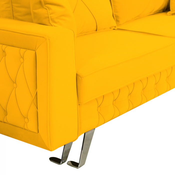 Canapea Alisson catifea v48 galben mustar, extensibila cu lada de depozitare si picioare argintii, 230x105x80 [6]