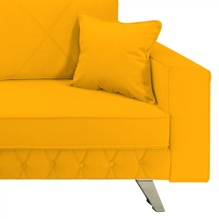 Canapea Alisson catifea v48 galben mustar, extensibila cu lada de depozitare si picioare argintii, 230x105x80 [7]