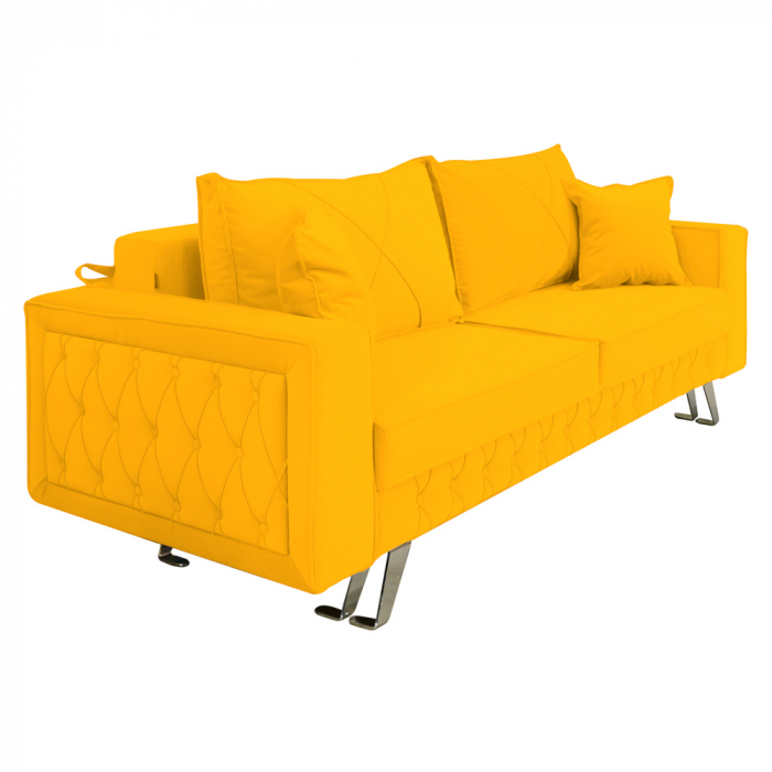 Canapea Alisson catifea v48 galben mustar, extensibila cu lada de depozitare si picioare argintii, 230x105x80 [3]