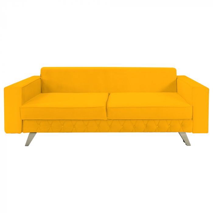 Canapea Alisson catifea v48 galben mustar, extensibila cu lada de depozitare si picioare argintii, 230x105x80 [4]