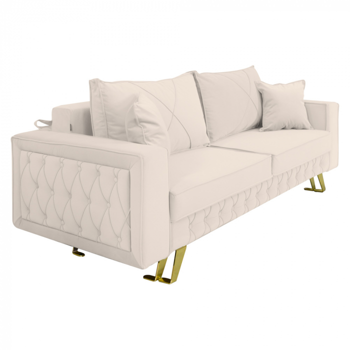 Canapea extensibila Alisson, cu lada de depozitare si picioare aurii, catifea v08 crem, 230x105x80 [2]