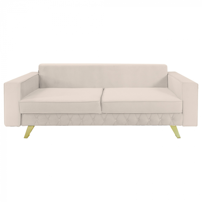 Canapea extensibila Alisson, cu lada de depozitare si picioare aurii, catifea v08 crem, 230x105x80 [3]