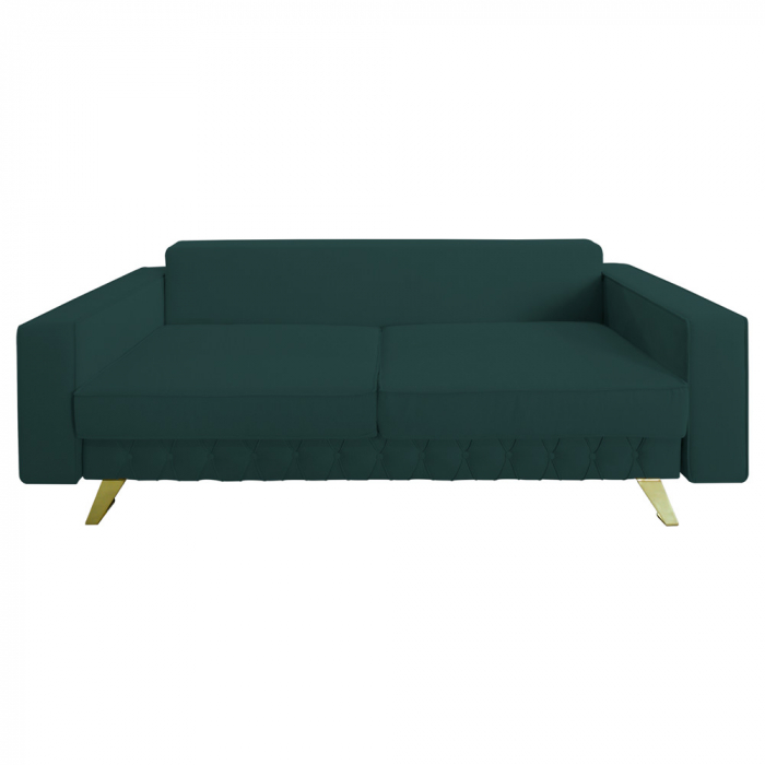 Canapea extensibila Alisson, cu lada de depozitare si picioare aurii, stofa p39 verde, 230x105x80 [3]