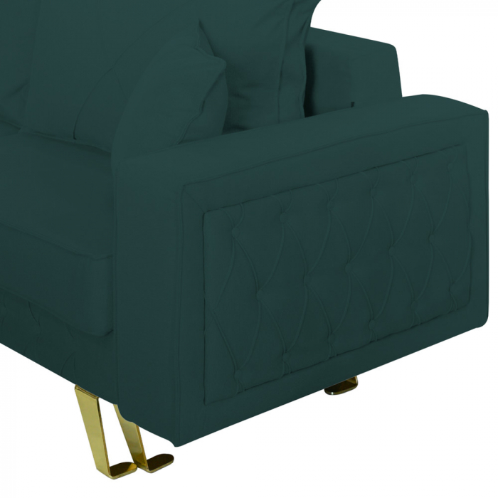 Canapea extensibila Alisson, cu lada de depozitare si picioare aurii, stofa p39 verde, 230x105x80 [6]