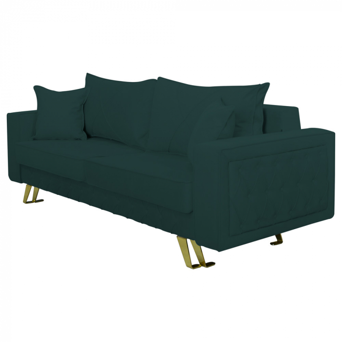 Canapea extensibila Alisson, cu lada de depozitare si picioare aurii, stofa p39 verde, 230x105x80 [2]