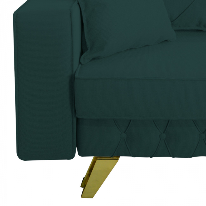 Canapea extensibila Alisson, cu lada de depozitare si picioare aurii, stofa p39 verde, 230x105x80 [5]