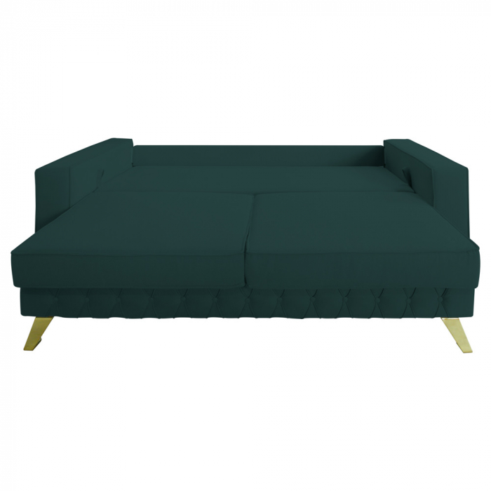 Canapea extensibila Alisson, cu lada de depozitare si picioare aurii, stofa p39 verde, 230x105x80 [4]