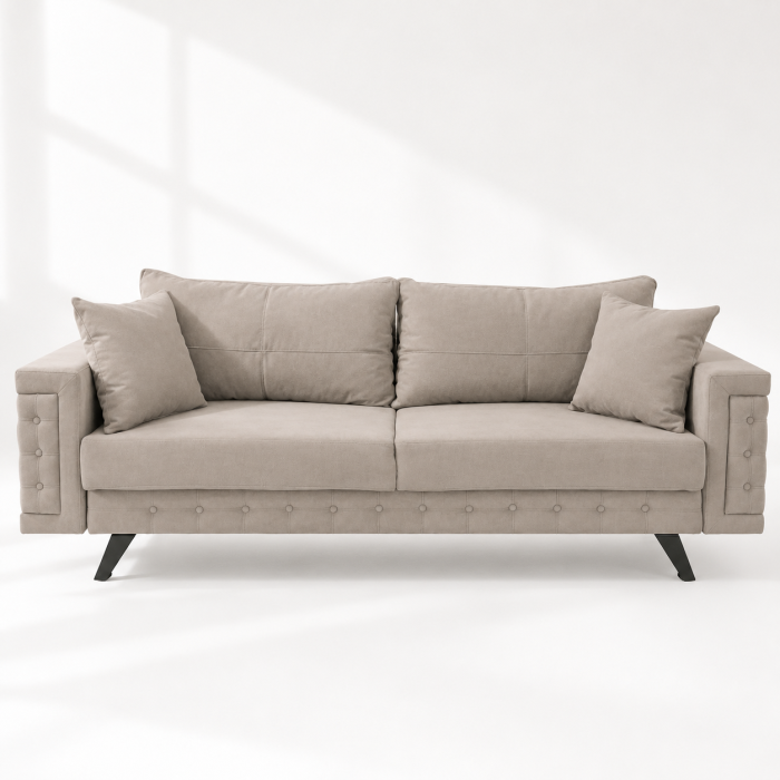 Canapea Alisson stofa p86 gri deschis, extensibila cu lada de depozitare si picioare metalice negre, 230x105x80 [8]