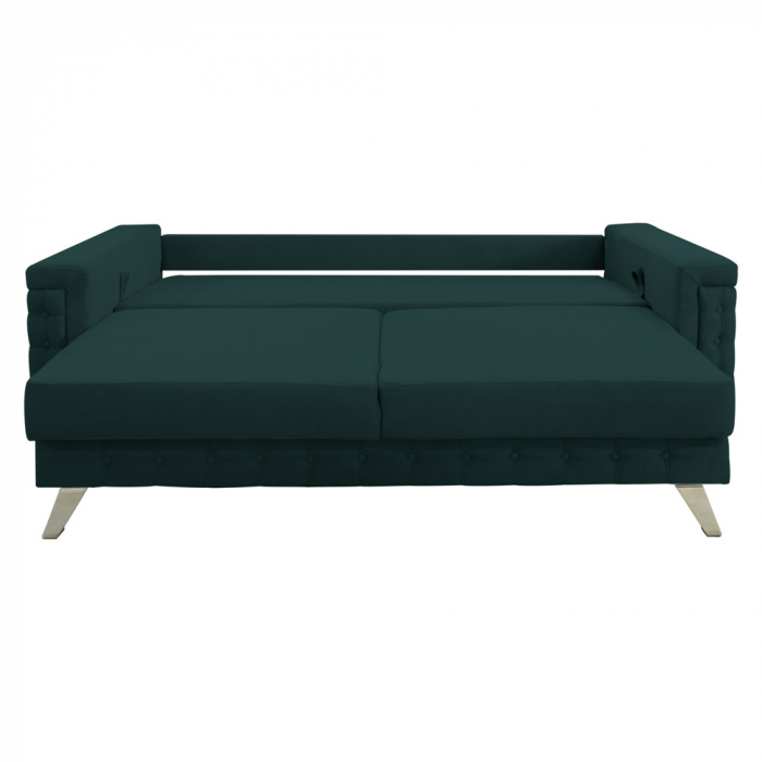 Canapea extensibila Omega, cu lada de depozitare si picioare argintii, stofa p39 verde, 230x105x80 [3]
