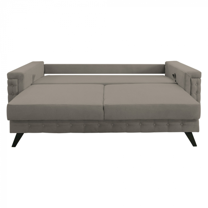 Canapea Omega stofa p86 gri deschis, extensibila cu lada de depozitare si picioare metalice negre, 230x105x80 [5]