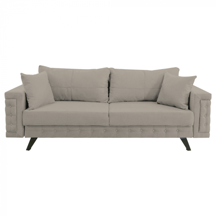 Canapea Omega stofa p86 gri deschis, extensibila cu lada de depozitare si picioare metalice negre, 230x105x80 [2]