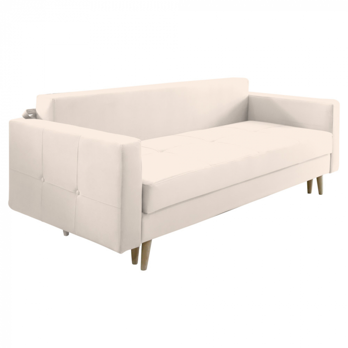 Canapea extensibila Sofia, cu lada de depozitare si picioare de lemn, catifea v08 crem, 220x90x80 [2]