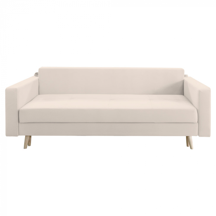 Canapea extensibila Sofia, cu lada de depozitare si picioare de lemn, catifea v08 crem, 220x90x80 [3]