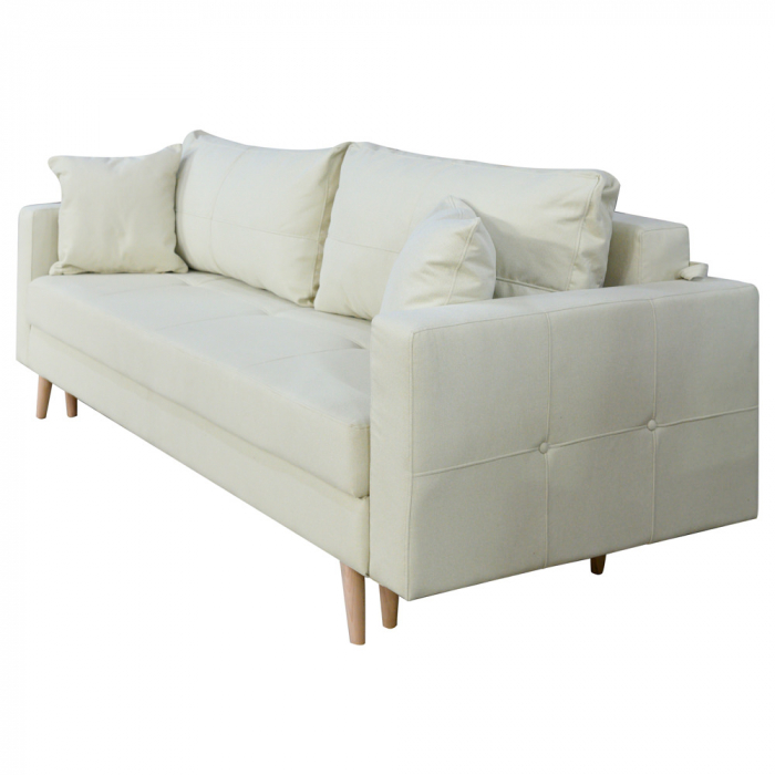 Canapea Sofia stofa p04 alb, extensibila cu lada de depozitare si picioare de lemn, 220x90x80 [3]