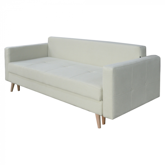 Canapea Sofia stofa p04 alb, extensibila cu lada de depozitare si picioare de lemn, 220x90x80 [6]