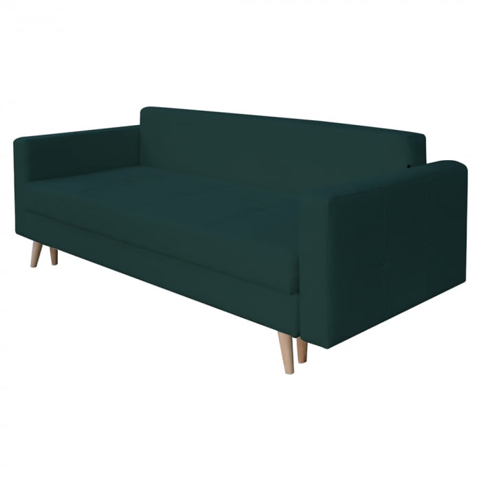 Canapea extensibila Sofia, cu lada de depozitare si picioare de lemn, stofa p39 verde, 220x90x80 [4]