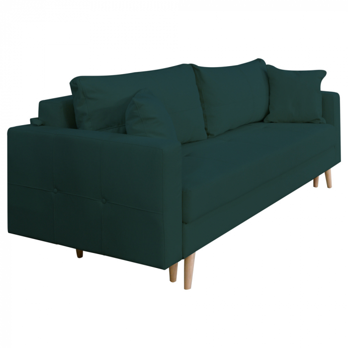 Canapea extensibila Sofia, cu lada de depozitare si picioare de lemn, stofa p39 verde, 220x90x80 [2]