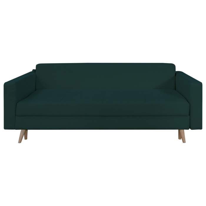 Canapea extensibila Sofia, cu lada de depozitare si picioare de lemn, stofa p39 verde, 220x90x80 [3]