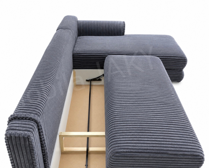 Coltar extensibil LINEA MINI dreapta, cu lada de depozitare, 285*160*100 cm, stofă raiată pufoasă gri [5]