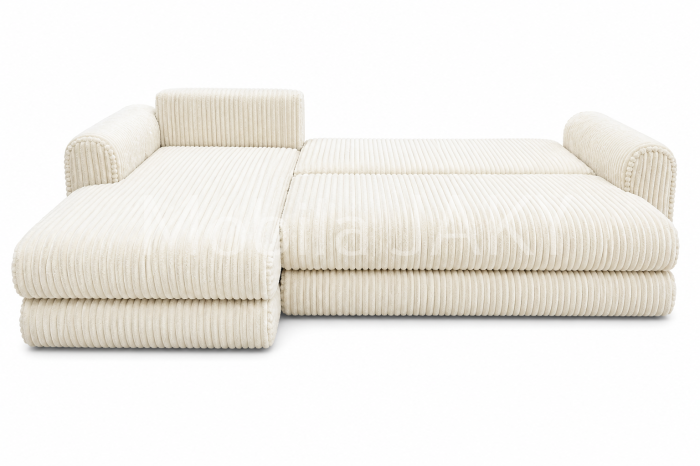 Coltar extensibil LINEA MINI  stanga, cu lada de depozitare, 285*160*100 cm, stofă raiată pufoasă CREM [2]