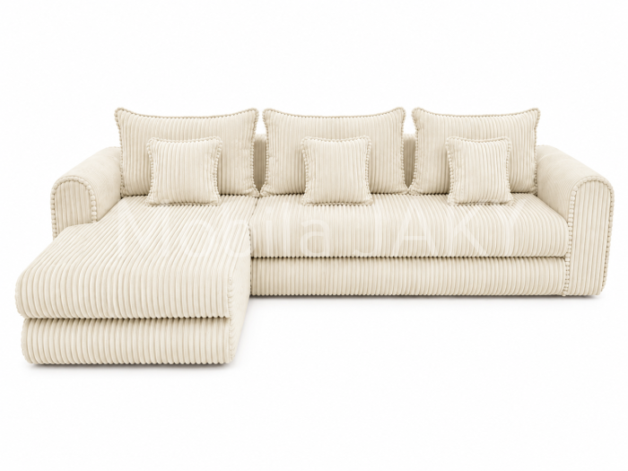 Coltar extensibil LINEA MINI  stanga, cu lada de depozitare, 285*160*100 cm, stofă raiată pufoasă CREM [3]