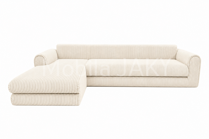 Coltar extensibil LINEA MINI  stanga, cu lada de depozitare, 285*160*100 cm, stofă raiată pufoasă CREM [4]