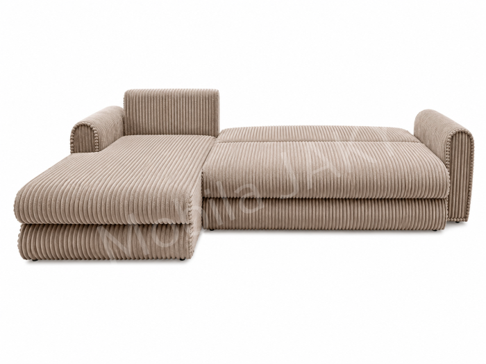 Coltar extensibil LINEA MINI stanga, cu lada de depozitare, 285*160*100 cm, stofă raiată pufoasă CAPPUCCINO [2]