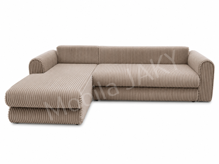 Coltar extensibil LINEA MINI stanga, cu lada de depozitare, 285*160*100 cm, stofă raiată pufoasă CAPPUCCINO [5]