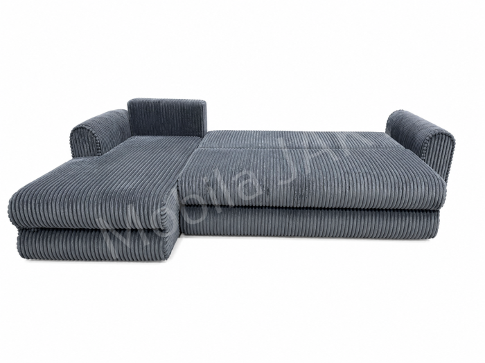 Coltar extensibil LINEA MINI stanga, cu lada de depozitare, 285*160*100 cm, stofă raiată pufoasă  gri [4]