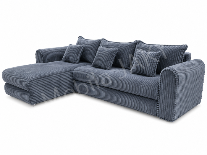 Coltar extensibil LINEA MINI stanga, cu lada de depozitare, 285*160*100 cm, stofă raiată pufoasă  gri [6]