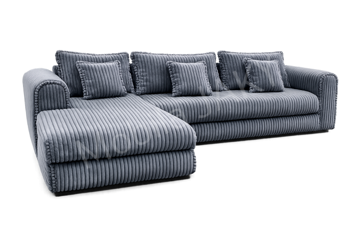 Coltar extensibil LINEA MINI stanga, cu lada de depozitare, 285*160*100 cm, stofă raiată pufoasă  gri [3]