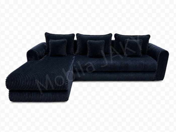 Coltar extensibil LINEA MINI stanga, cu lada de depozitare, 285*160*100 cm, stofă raiată pufoasă neagra [3]
