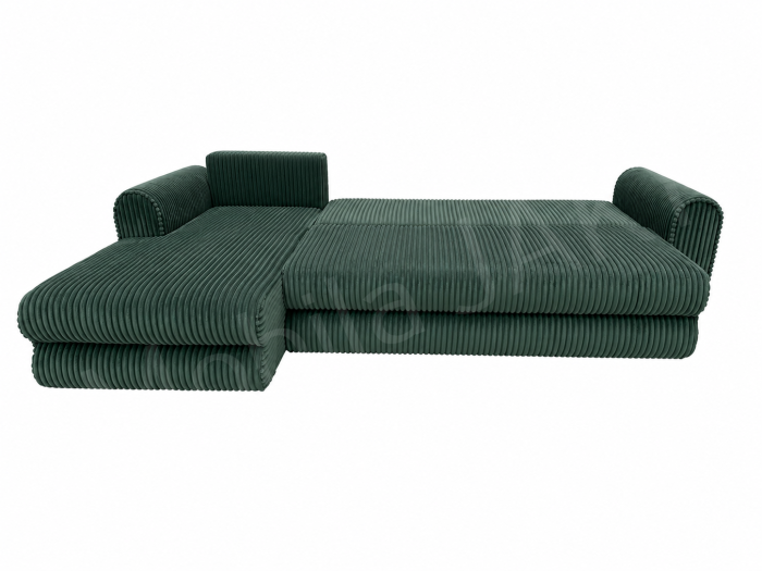 Coltar extensibil LINEA MINI stanga, cu lada de depozitare, 285*160*100 cm, stofă raiată pufoasă verde [6]