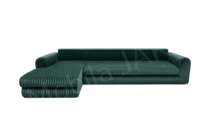 Coltar extensibil LINEA MINI stanga, cu lada de depozitare, 285*160*100 cm, stofă raiată pufoasă verde [4]