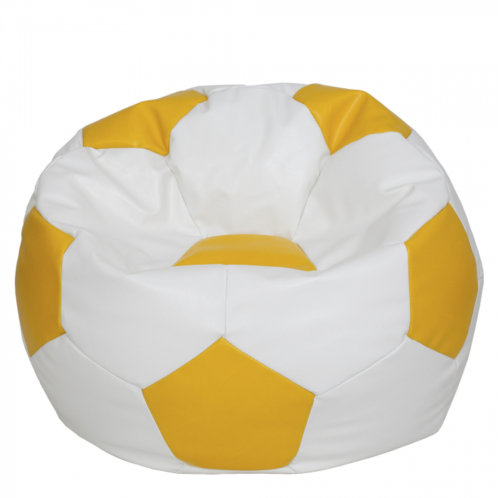 Mega Ball - fotoliu puf - imitatie piele alb/galben [1]