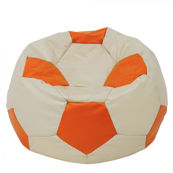 Mega Ball - fotoliu puf - imitatie piele crem/portocaliu [1]