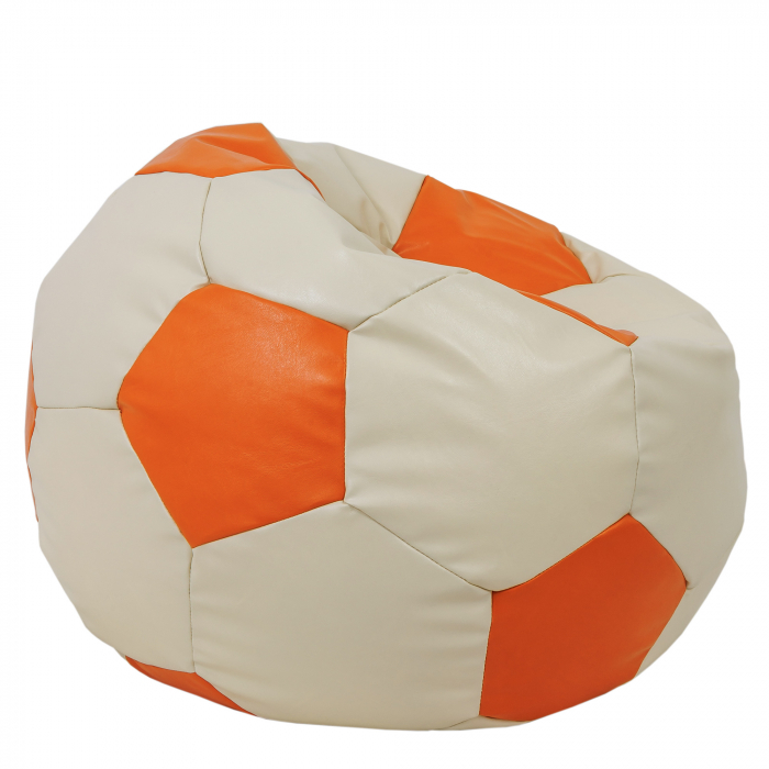 Mega Ball - fotoliu puf - imitatie piele crem/portocaliu [2]